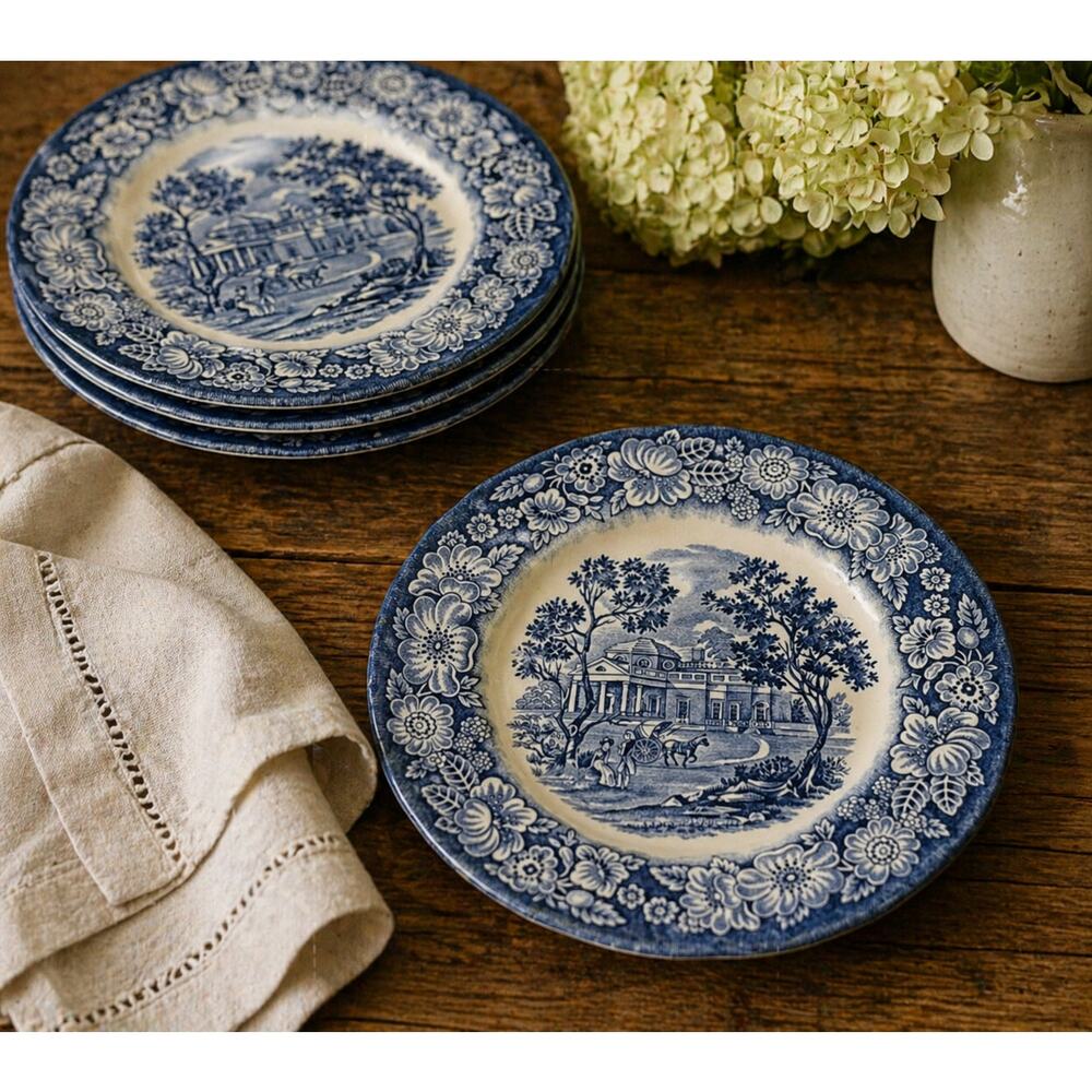 Vintage Liberty Blue Ironstone Plates Set 4 Staffordshire 5.75”